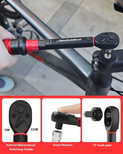 ATsafepro Inch Pound Torque Wrench-20-240 in.lb/2.3-27.1 Nm,1/4 Torque Wrench for Bike, Bicycle Maintenance,14-Piece Bike Torque Wrench Set,1/4 inch torque wrench-Dual Range Scales and Dual-Direction
