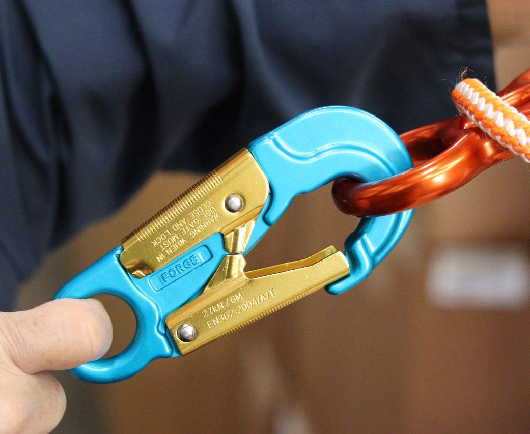 ProClimb Forged Aluminum Snaphook - Double Action Self Locking Gate, Captive Eye 27 kN - Blue- Carabiner Snaphook- Self Locking Snap Hook- Aluminum Hardware
