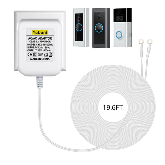 18V 500mA Doorbell Transformer, Video Doorbell Power Adapter Compatible with Nest, Wyze, Eufy, Ring, and Arlo Wireless Video Doorbells. White-1Pcs (19.6Ft Power Cord)