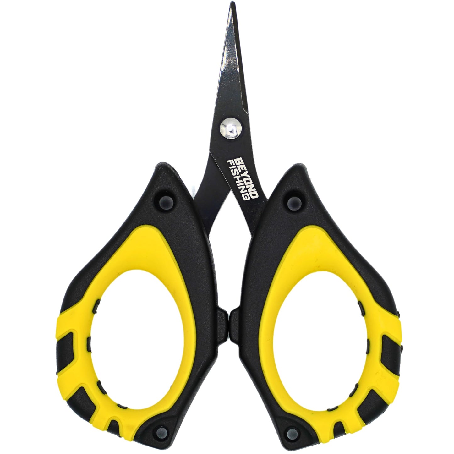 Beyond Fishing - 4.5” Fishing Scissors for Braided Line, Stainless Steel with Serrated Blades, Non Slip Grip, Large Finger Holes Fishing Line Cutter