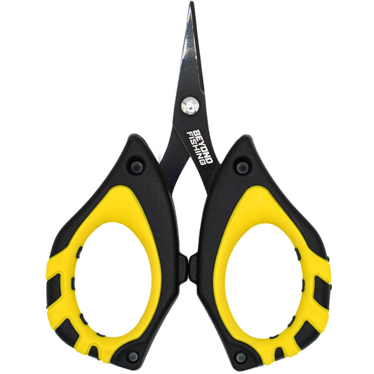 Beyond Fishing - 4.5” Fishing Scissors for Braided Line, Stainless Steel with Serrated Blades, Non Slip Grip, Large Finger Holes Fishing Line Cutter