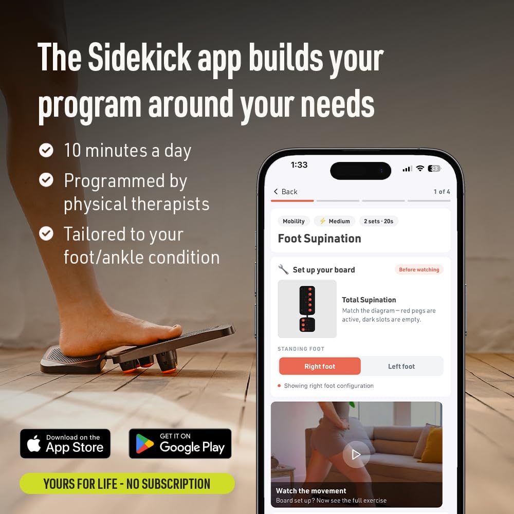 SIDEKICK | AxisBoard Balance Board for Foot & Ankle Rehab | PT Training System with Exercise Programs for Plantar Fasciitis, Achilles Pain & Ankle Sprains | Sidekick App + Guide Included