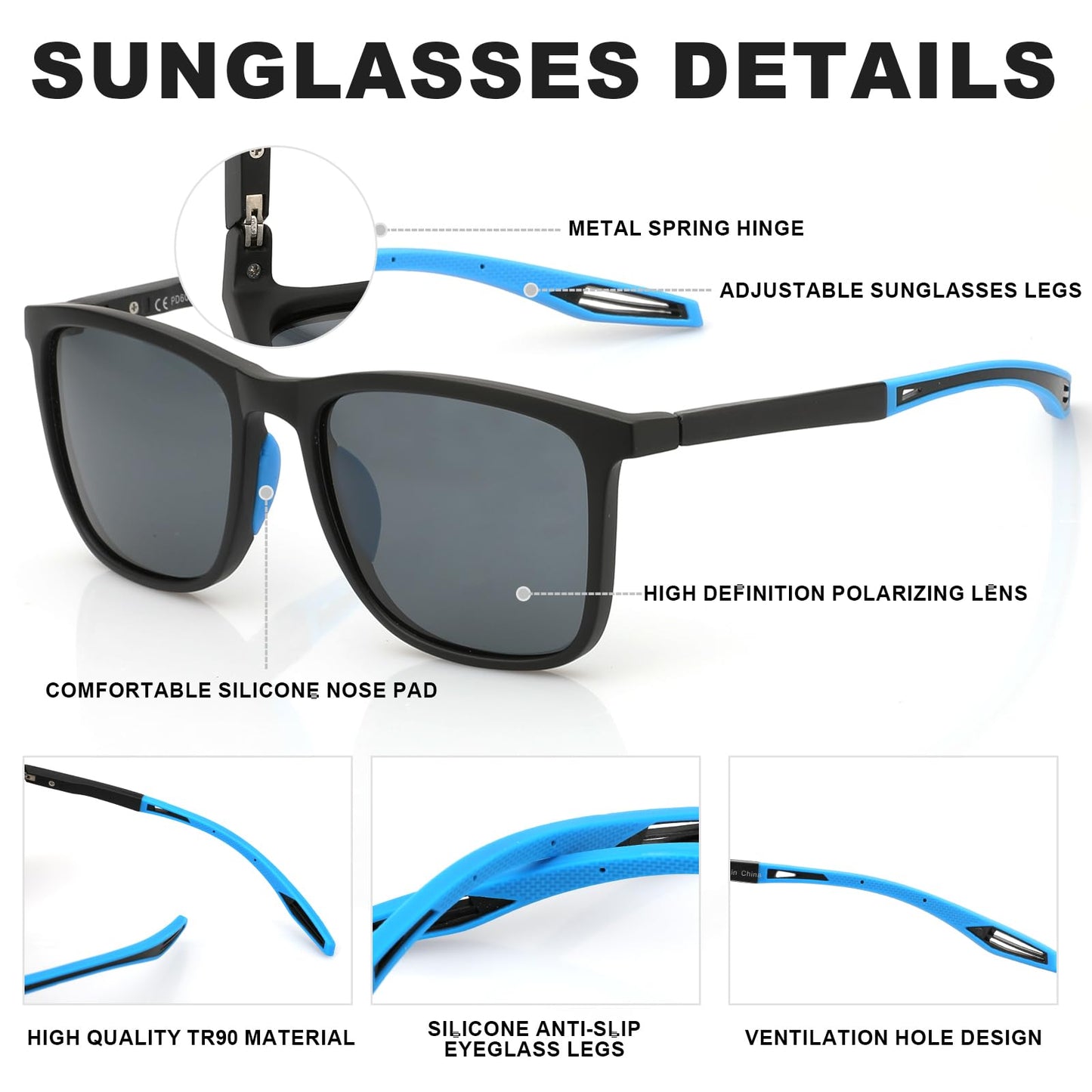 SKYOAK Premium Large 158MM XXL Polarized Sunglasses for Men Women, Scratch/Saltwater Resistant/Oleophobic Coating Lens Sun Glasses TR Frame Stylish Oversized Shades (2 Pack, Black & Blue)