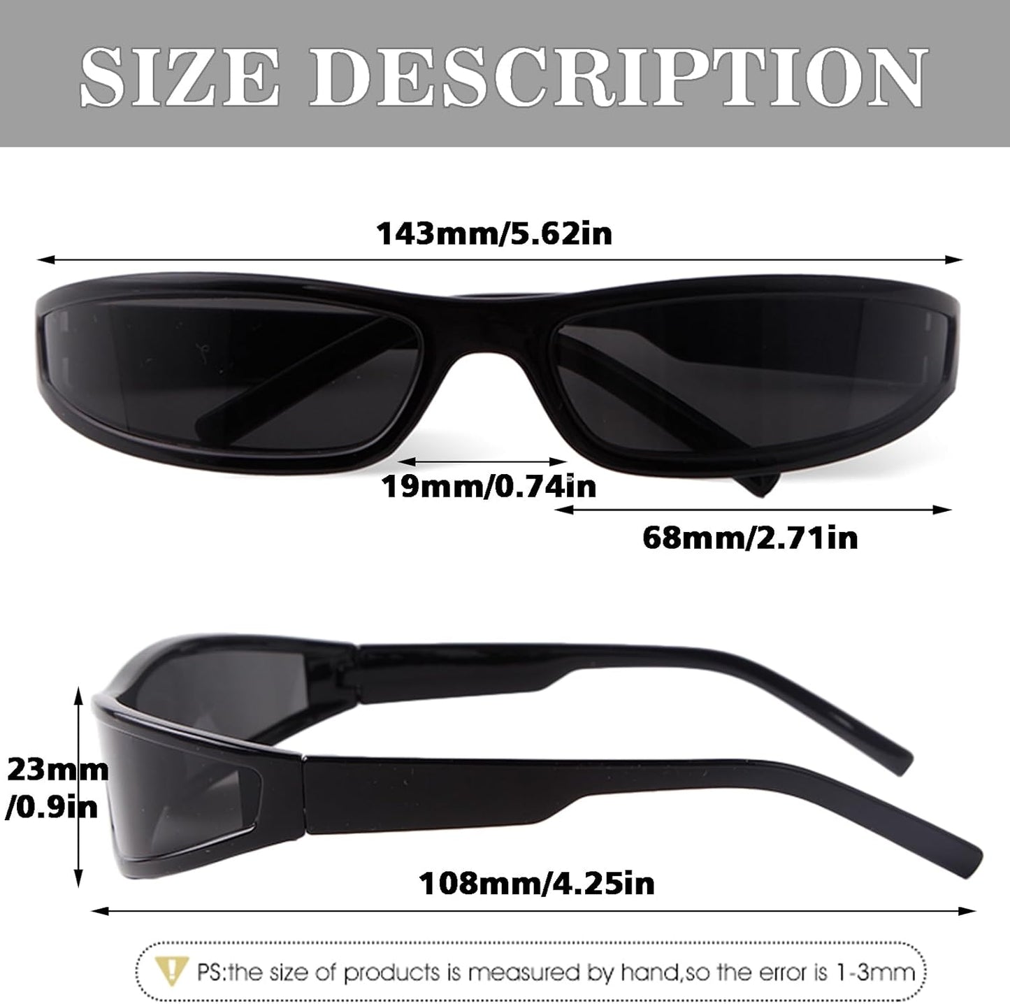 Skiennix Y2K Wrap Around Sunglasses - Futuristic Small Narrow Frame Shades for Men & Women