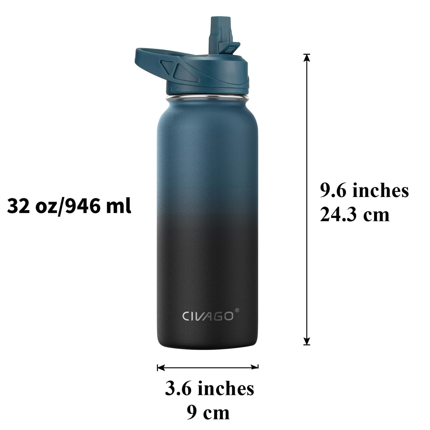 CIVAGO 64 oz Insulated Water Bottle With Straw, Half Gallon Stainless Steel Sports Water Flask Jug with 3 Lids (Straw, Spout and Handle Lid), Large Metal Thermal Cup Mug, Cream