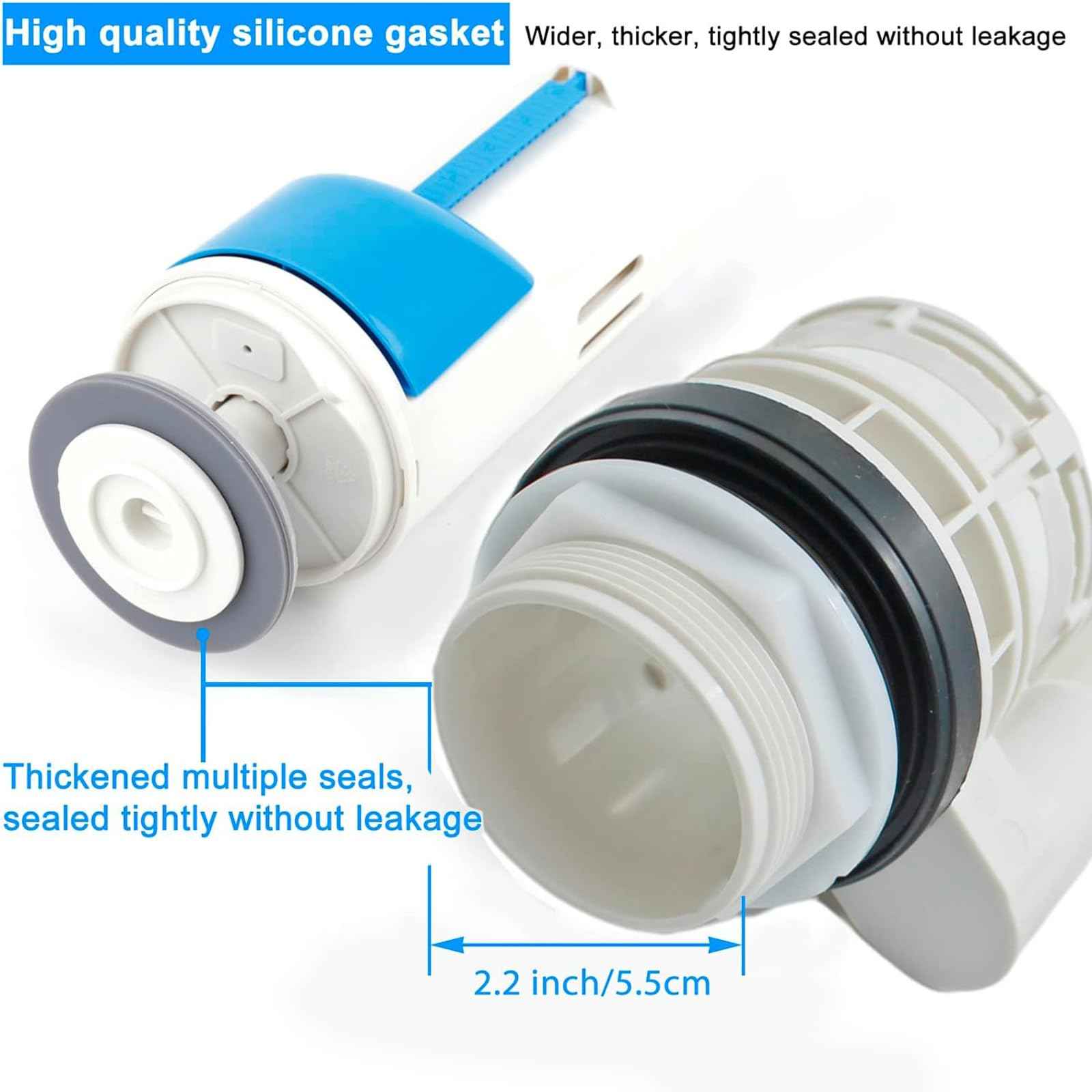 2 Inch Toilet Flush Valves, Toilet Repair Kit Dual Flush Valve Replacement Kit Fit for Two Piece Toilet Top Push Button Valve Short (8" Height)