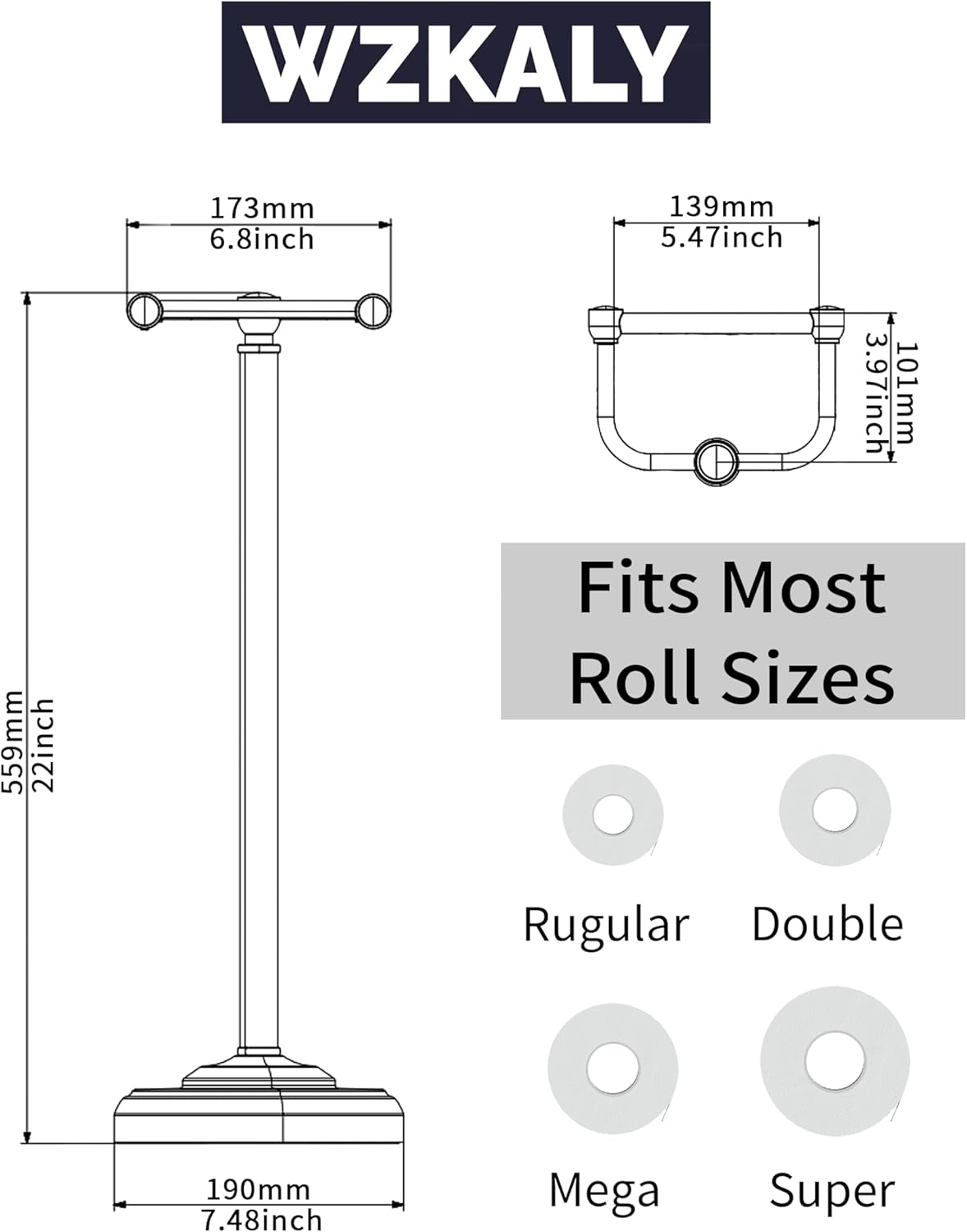 Brushed Nickel Free Standing Toilet Paper Holder with Pivoting Design & Weighted Base