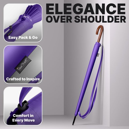 Royal Walk Large Umbrella for 2 Persons - 54 Inch Automatic Open, Windproof, Wind Resistant, Fast Drying, Strong 16 Ribs, Travel 120cm, Purple
