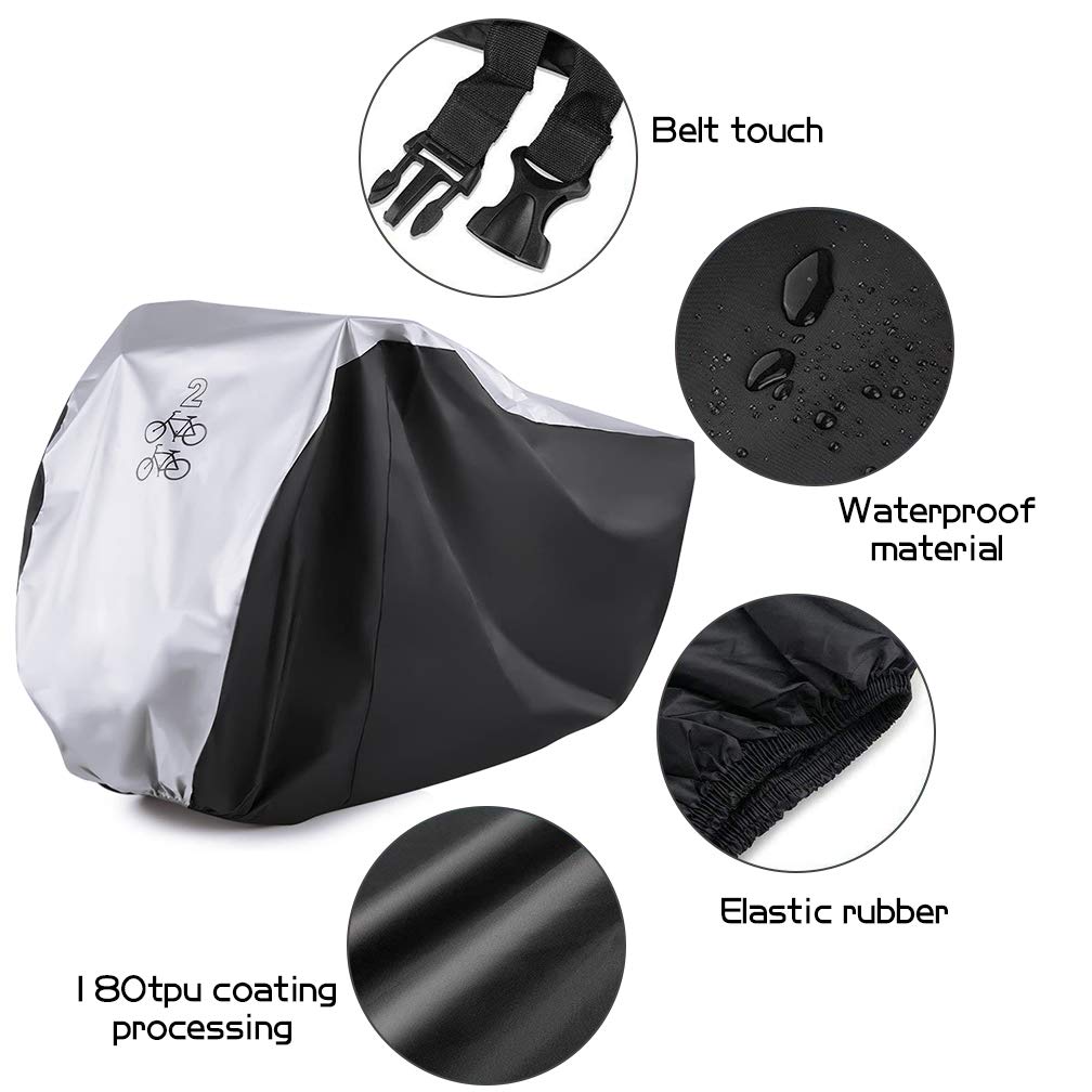 Maveek Bycicle Cover for 2 Bikes Waterproof Cycle Dirt Bike Outdoor Rain Dust Snow Water Wind Sun Resistant UV Protection Winter Summer Cold All Weather Indoor Garage Storage Road Mountain Bike
