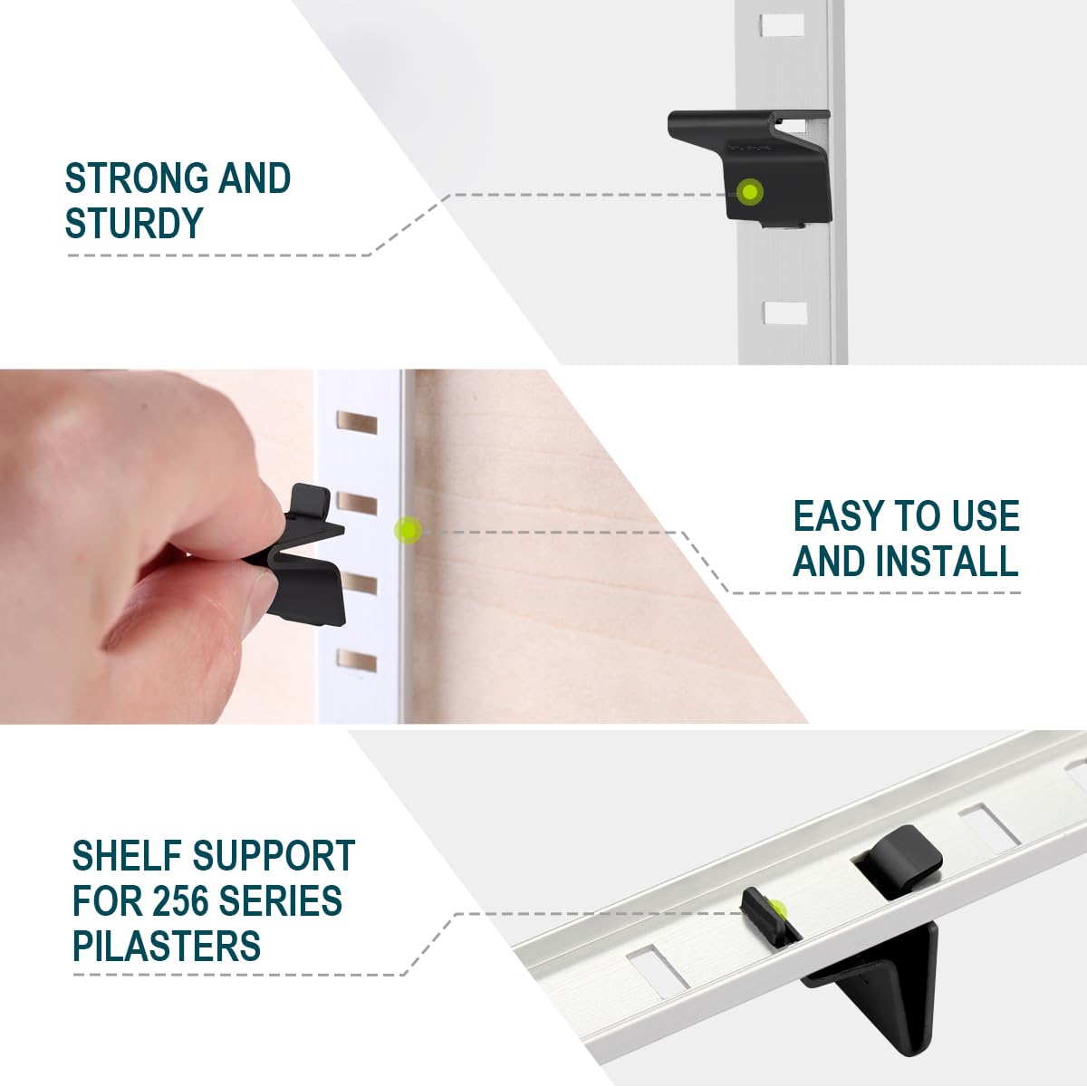 Lenink 256P-ZC Adjustable Pilaster Shelf Clip, 28 Pcs Black Shelving Brackets Clips for Metal and Wood Shelving