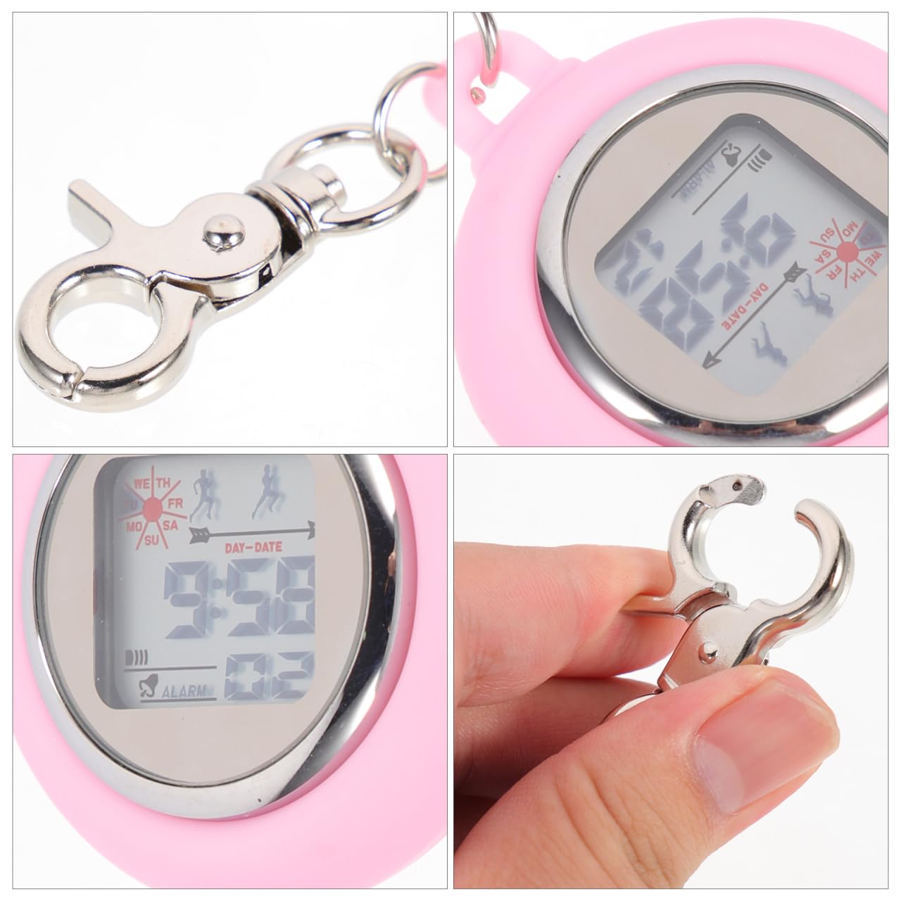 Didiseaon Electronic Nurse Table Digital Pocket Watch with Stopwatch Timer Night Light Calendar Alarm Clip Chest Watch Alloy Pink 3.74 Inch for Home Use