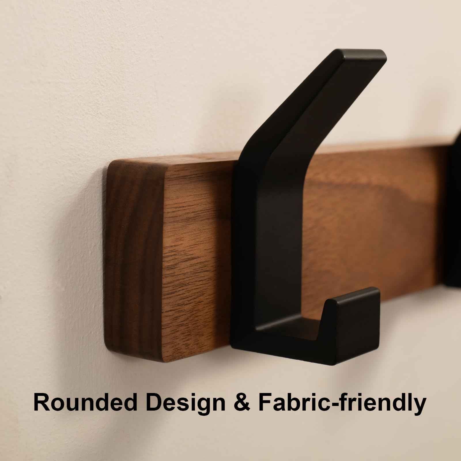 Jadorn Coat Rack Wall Mount - 15.7 Inches Walnut Wood Coat Hooks Coat Rack Wall Mount with 4 Hooks Black Aluminum Coat Hooks for Hanging Coat Hat Bag Hat Rustproof Coat Hanger