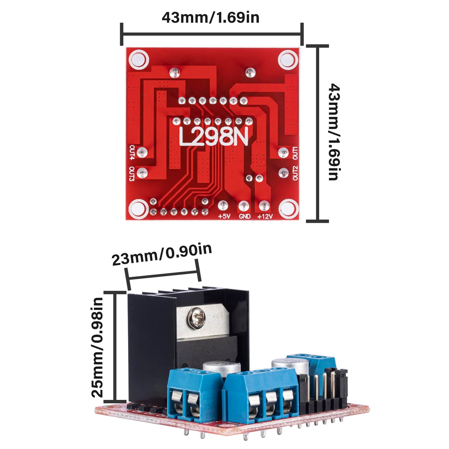 JTAREA L298N H Bridge Stepper Motor Driver Module DC Motors Drivers Dual H-Bridge for Arduino Smart Car Power UNO MEGA R3 Mega2560 (Pack of 4pcs)