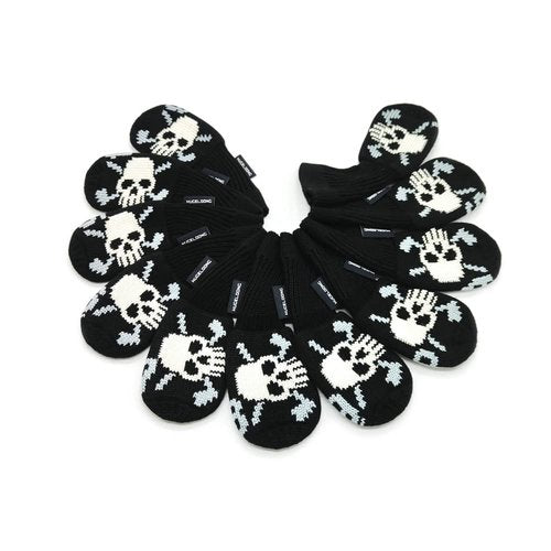 HUGELOONG Golf Skull Golf Iron Head Covers Set 11PCS (3,4,5,6,7,8,9.A,P,S,L) with Light Gray No. On Top, Golf Headcovers Suitable for Right & Left Handed Golfer-Black/White/Light Gray