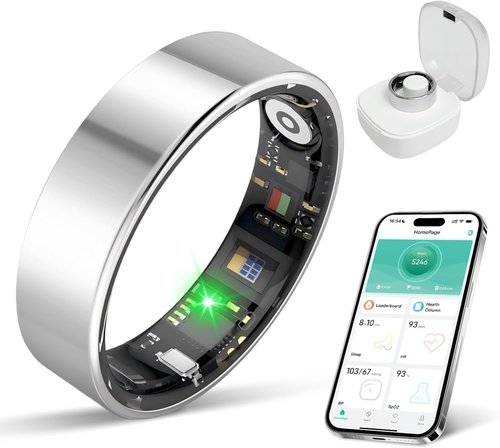 BIEMHA Smart Ring Health Tracker - Sleep & Exercise Monitoring | IP68 Waterproof, 5-Day Battery Life, Silver (Size 9)