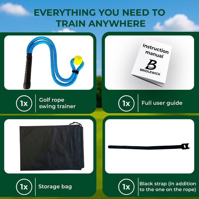 Bridlewick - Golf Rope Swing Trainer - Weighted Rope with Ball, Improve Swing Speed, Tempo, Rhythm & Strength - Warm-Up Training Aid - Manual, Bag – Gift for Men - All-Level