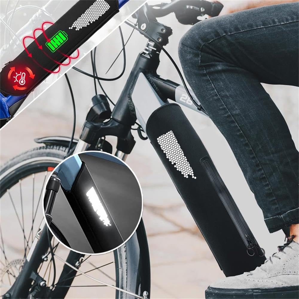 Lixada E-Bike Protective Cover Neoprene for Frame Battery with Zipper Design, Electric Bikes Battery Cover Waterproof Dustproof Reflective Universal, 21.3x17.7''