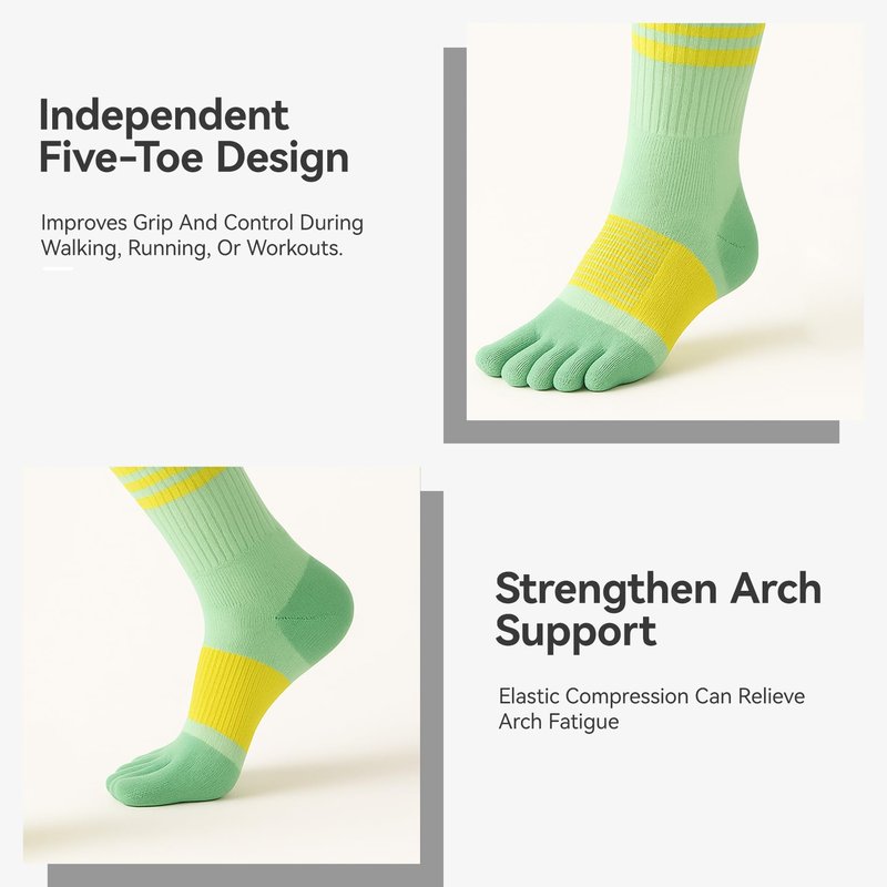 TikMox Crew Toe Sock, Ankle Sock for Women, Arch Support, Running Five-Toe Design, 3 pairs