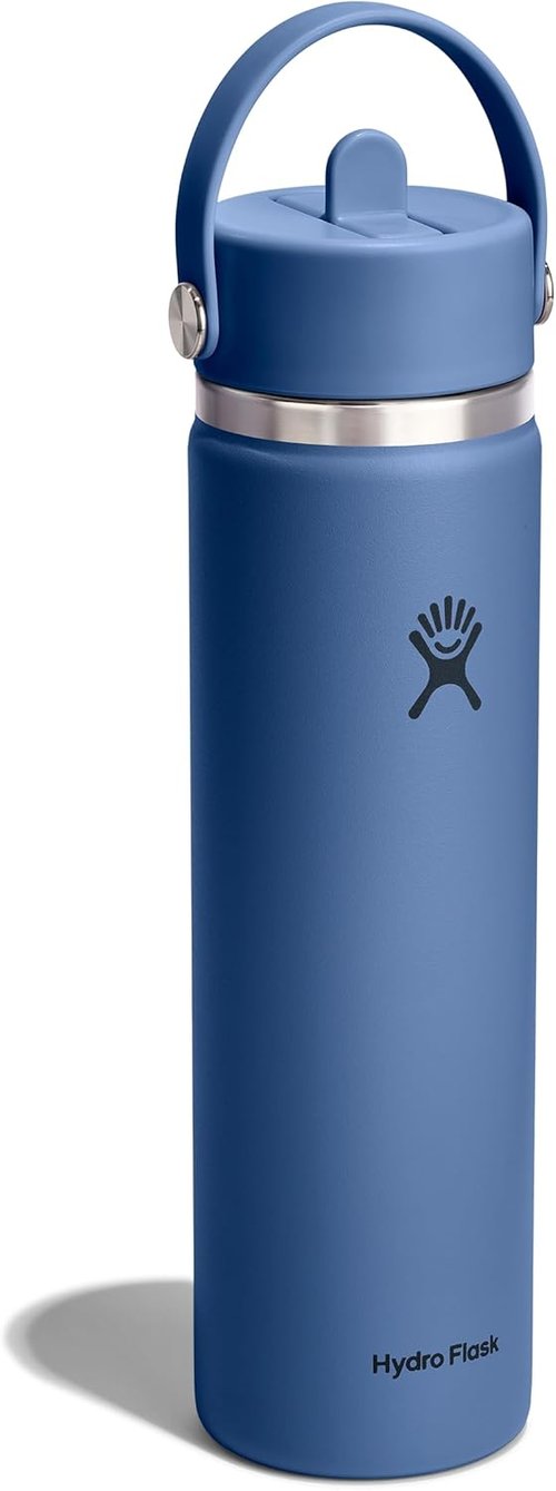 Hydro Flask Water Bottle - Insulated Stainless Steel | Leakproof Wide Straw Lid - 24 Oz Harbor Blue