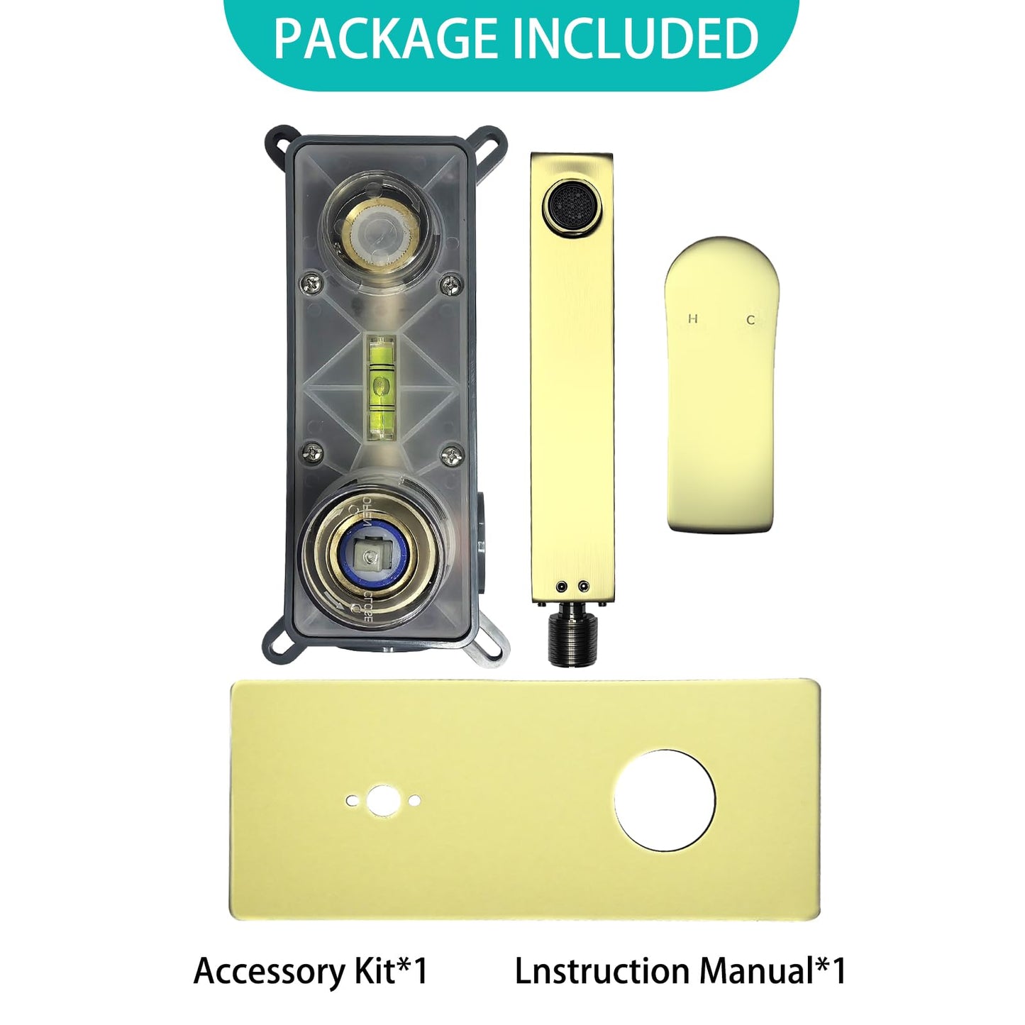 Bathroom Faucet, Wall Mount Single Handle Faucets with Rough-in Valve, Adjustable Water Temperature Brass Bathroom Faucet (Brushed Golden)