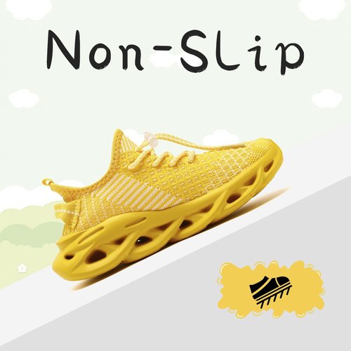 GDEBYZ Boys Girls Shoes Slip on Kids Sneakers Running Walking Tennis Casual Lightweight Comfortable Non-Slip Breathable Gym Fashion Shoes for Little Kid/Big Kid Yellow Size 1.5
