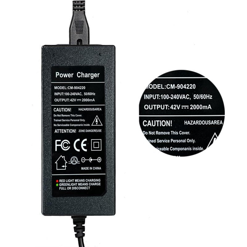 42V 2A Charger 5 Plugs for Scooter 36V Lithium Battery, Pack DC 5.5 * 2.1 /DC 5.5 * 2.5mm/ 8mm 3 Prong/ 8mm RCA/ 3-Pin Male XLR Connector