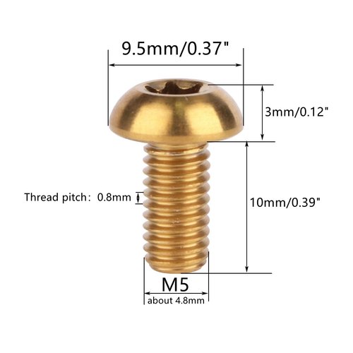 UHDFBDHF 6PCS Titanium Bike Screw M5x10mm Bicycle Disc Brakes Rotor Bolts Torx T25 Head (Gold)