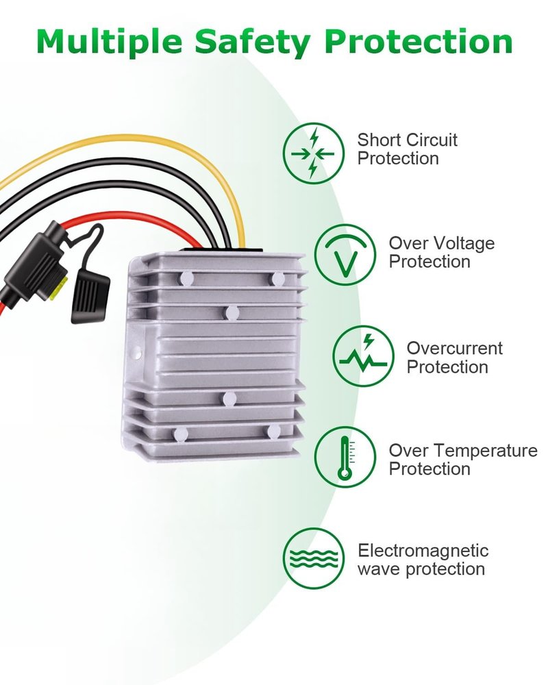 DC to DC Converter 48V to 12V 20A 240W - Golf Cart Voltage Regulator Step Down Converter Waterproof for Golf Carts Trucks LED Lights (Heavy Duty with Fuse)