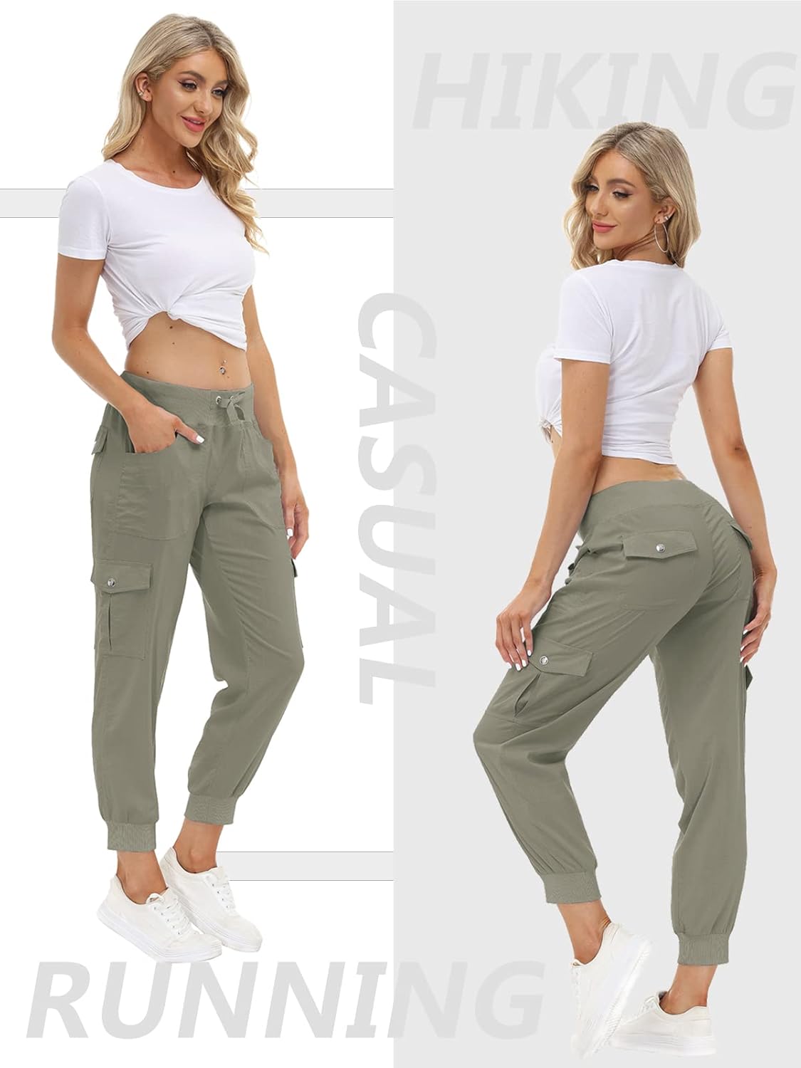 MoFiz Women's Lightweight Hiking Cargo Pants - Quick Dry Casual Travel Joggers with Elastic Waist & Pockets
