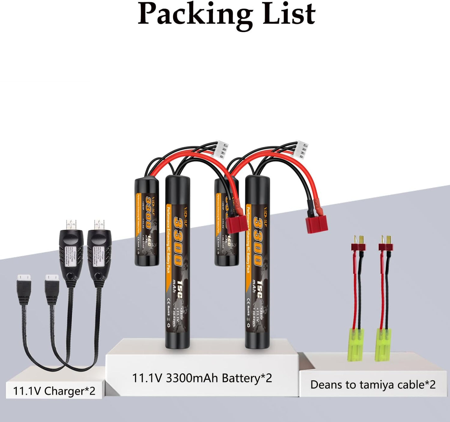 3300mAh Airsoft Battery by [Brand Name] - 11.1V Nunchuck Rechargeable Battery with Dean T Plug | Fits AK47, M4, MP5