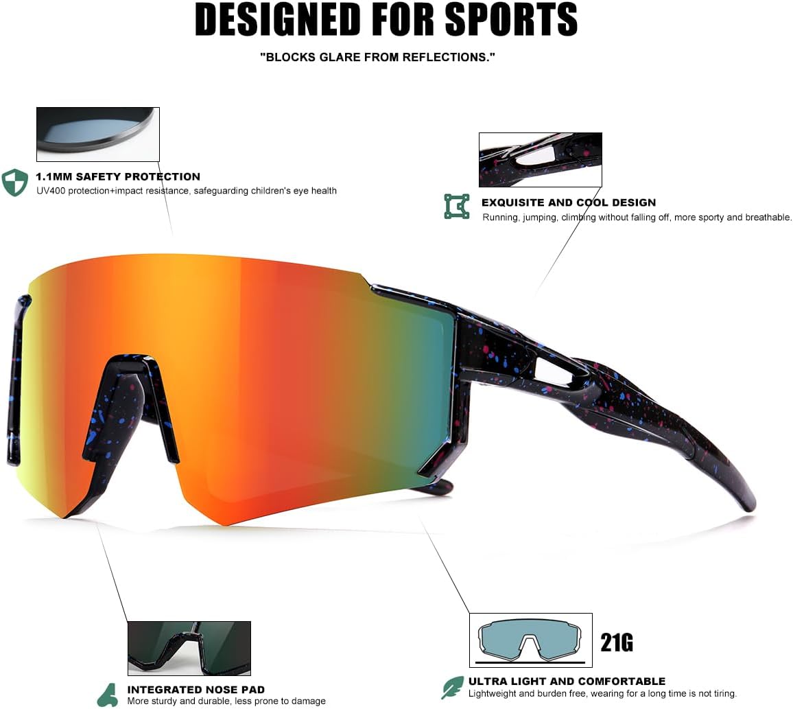Skiennix Kids Sunglasses - UV Protection Baseball & Softball Sports Glasses for Boys & Girls