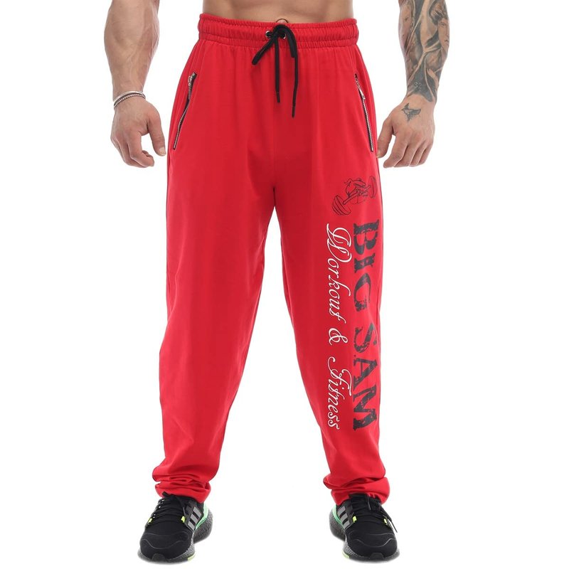 Men's Bodybuilding Workout Comfort Design Baggy Muscle Trackpants (Red, XL)