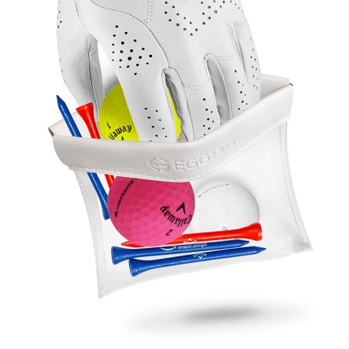 EGG PRO Golf Tees Pouch Bag with Hanger, Clear Transparent Wide Squeeze Top Bag Tee Holder, Store Golf Essentials and Valuables - White Color