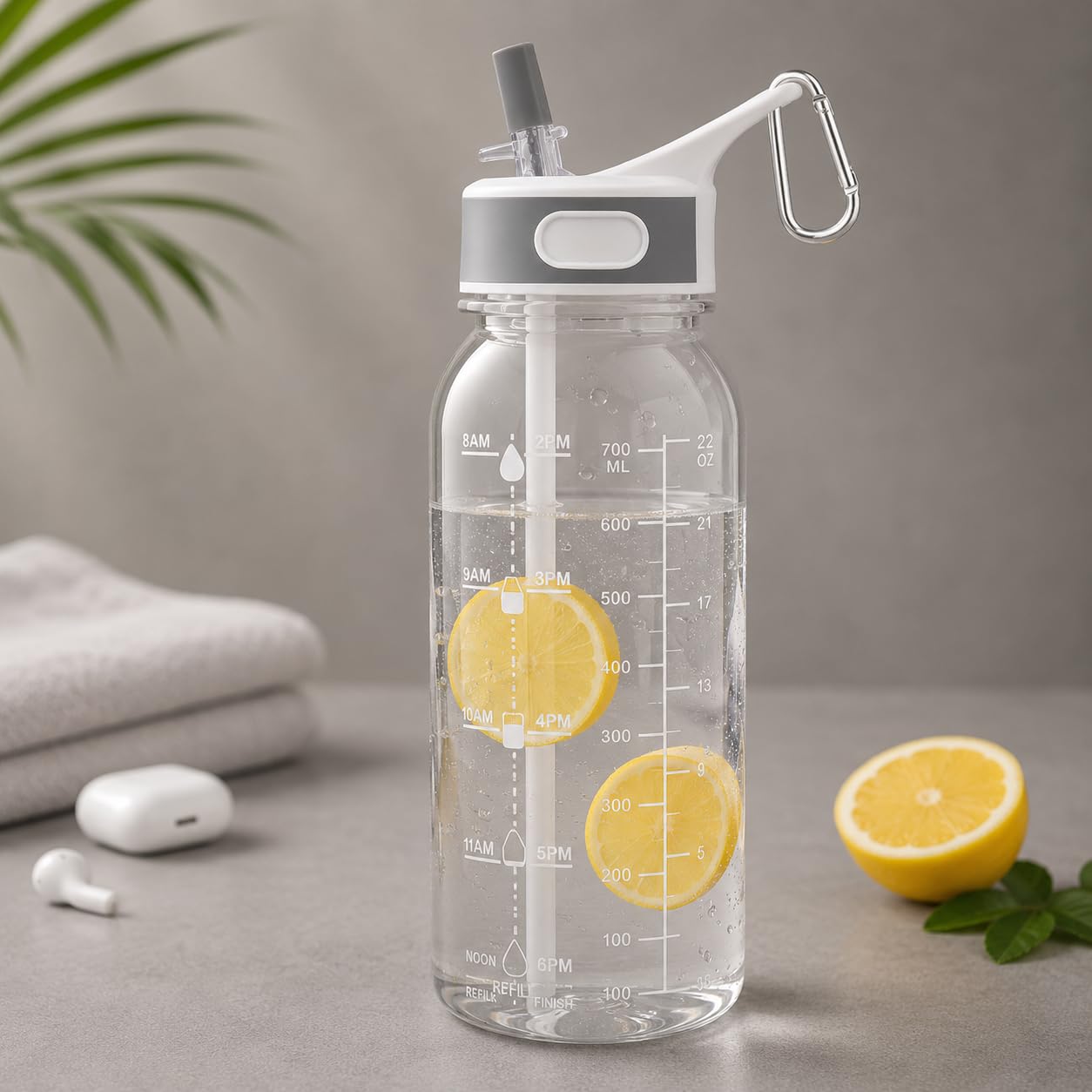 Water Bottle with Silicone Straw, 32oz/1L BPA-Free Motivational Tritan Water Bottle, Food Grade Bottle with Time Marker Bottled Joy Sports Jug, Leakproof Buckle Drinking Bottles for Fitness, Outdoor