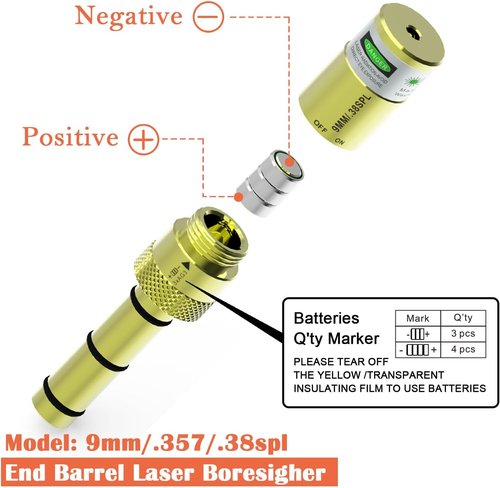 Bayattoo Laser Boresighter - 9mm to .40 S&W Caliber - Easy To Use End Barrel Sight with Switch