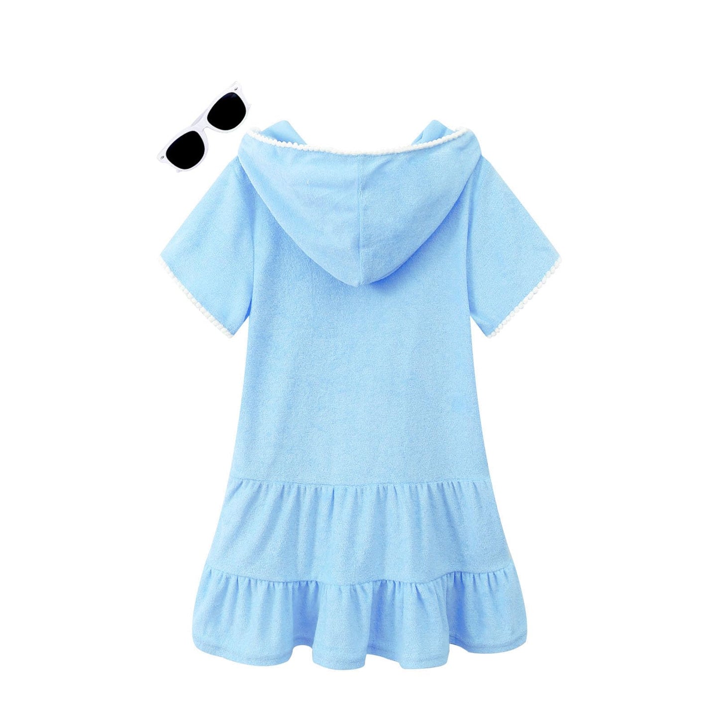 LUCKYGAL Toddler Girls Swim Cover Up Kids Swimsuit Coverup Blue Terry Beach Pool Clothes,2t 3t