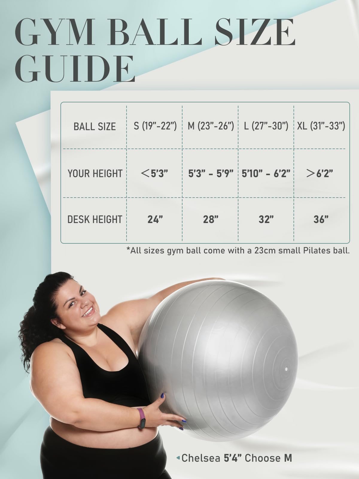 PhysKcal Large Yoga Ball to Relieve Back Pain, Exercise Ball, Swiss Ball for Pilates, Gym, Office Chair, Stability, Physical Therapy (Glacier Gray, L (26-29''/68-75cm))