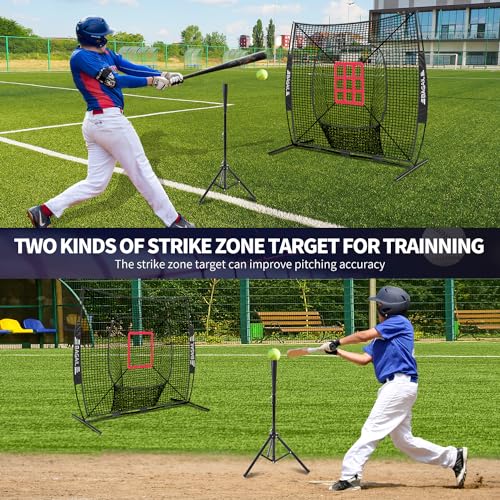 Baseball & Softball Training Net with Batting Tee - Black Strike Zone Version