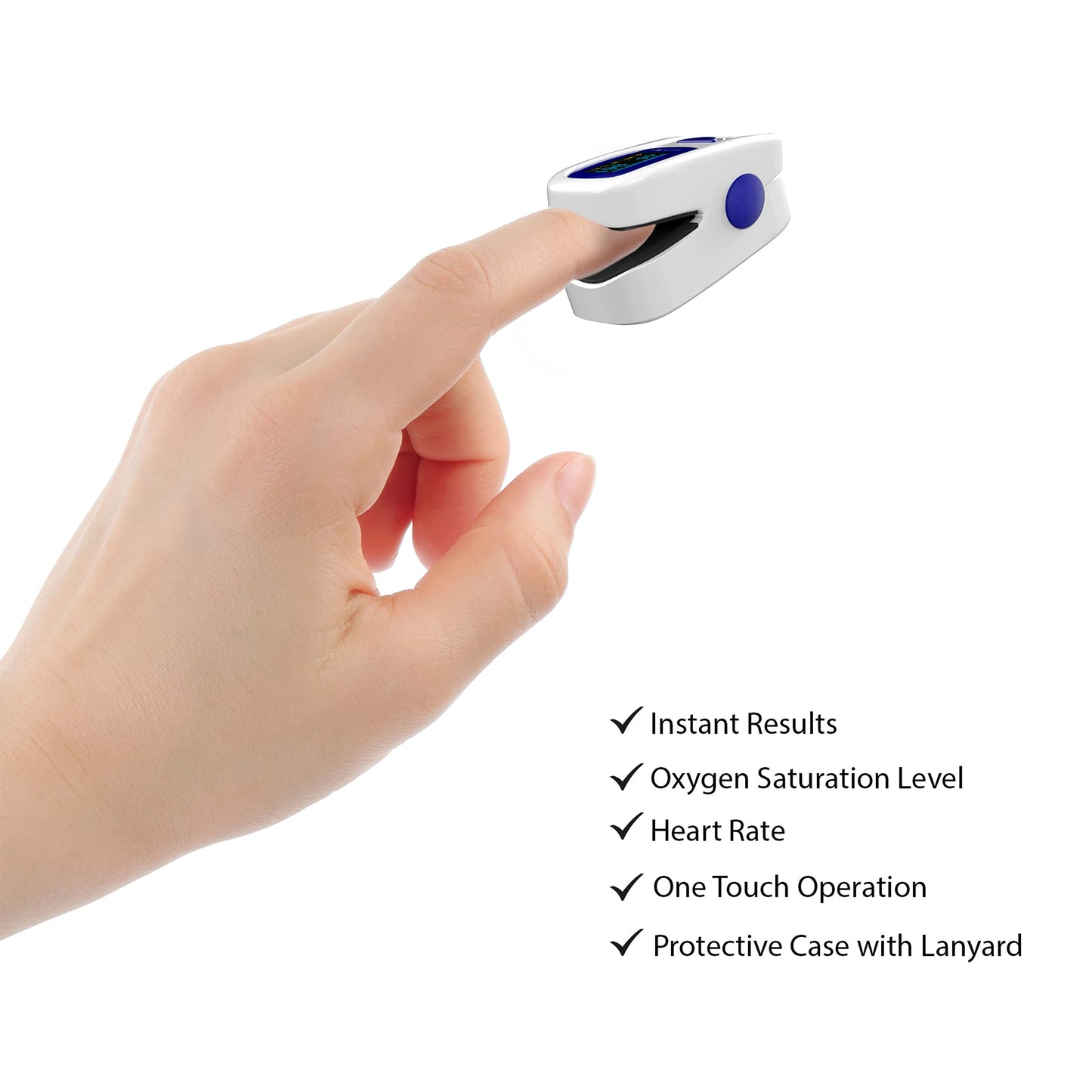 Finger Pulse Oximeter - Portable Fingertip Sensor Monitors Blood Oxygen Level and Heart Rate - Includes Carrying Case and Lanyard by Bluestone