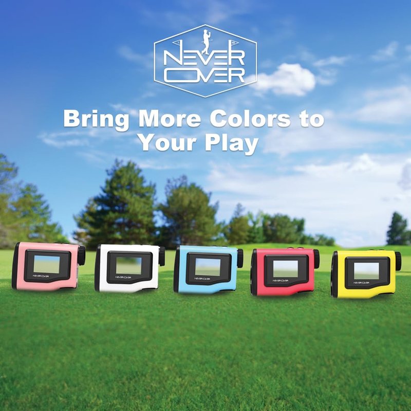 Never Over Range Finder Golf 1100 Yard, Golf Rangefinder with Slope and LCD Screen, Range Finder Golf Flag Lock Tech and Vibration, Colorful Pink, Blue, Red and Yellow (red)