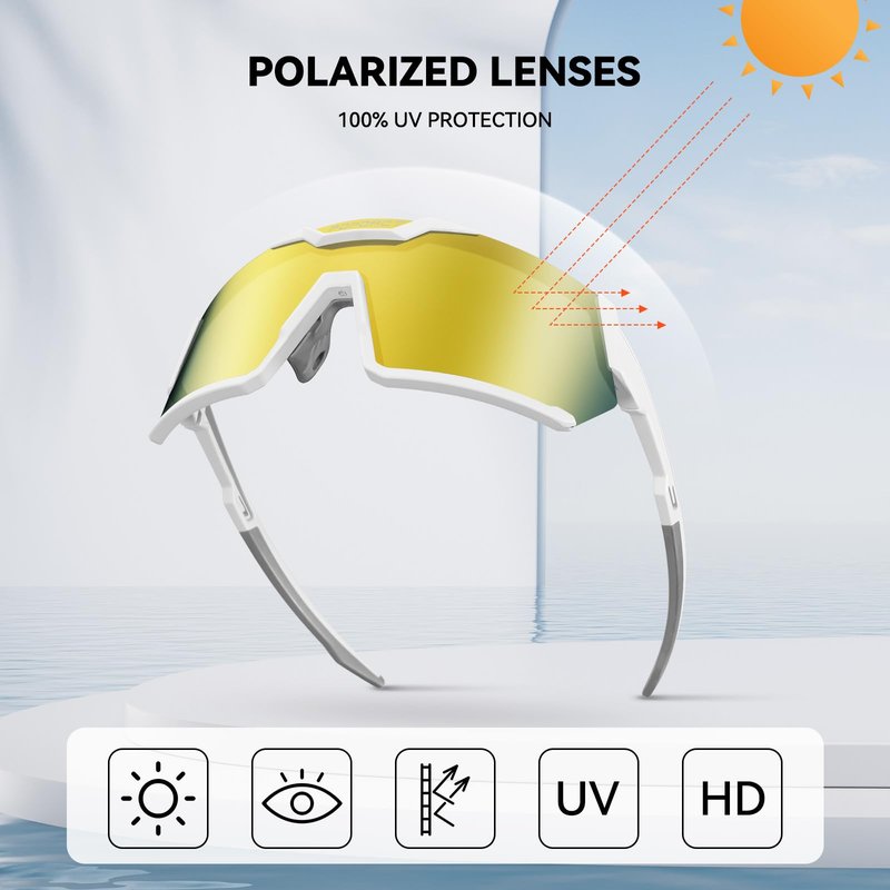 POPOACTI Cycling Sports Sunglasses, Polarized UV400 Protection, Baseball Running Golf Cycling Fishing for Men Women Youth (Gold)