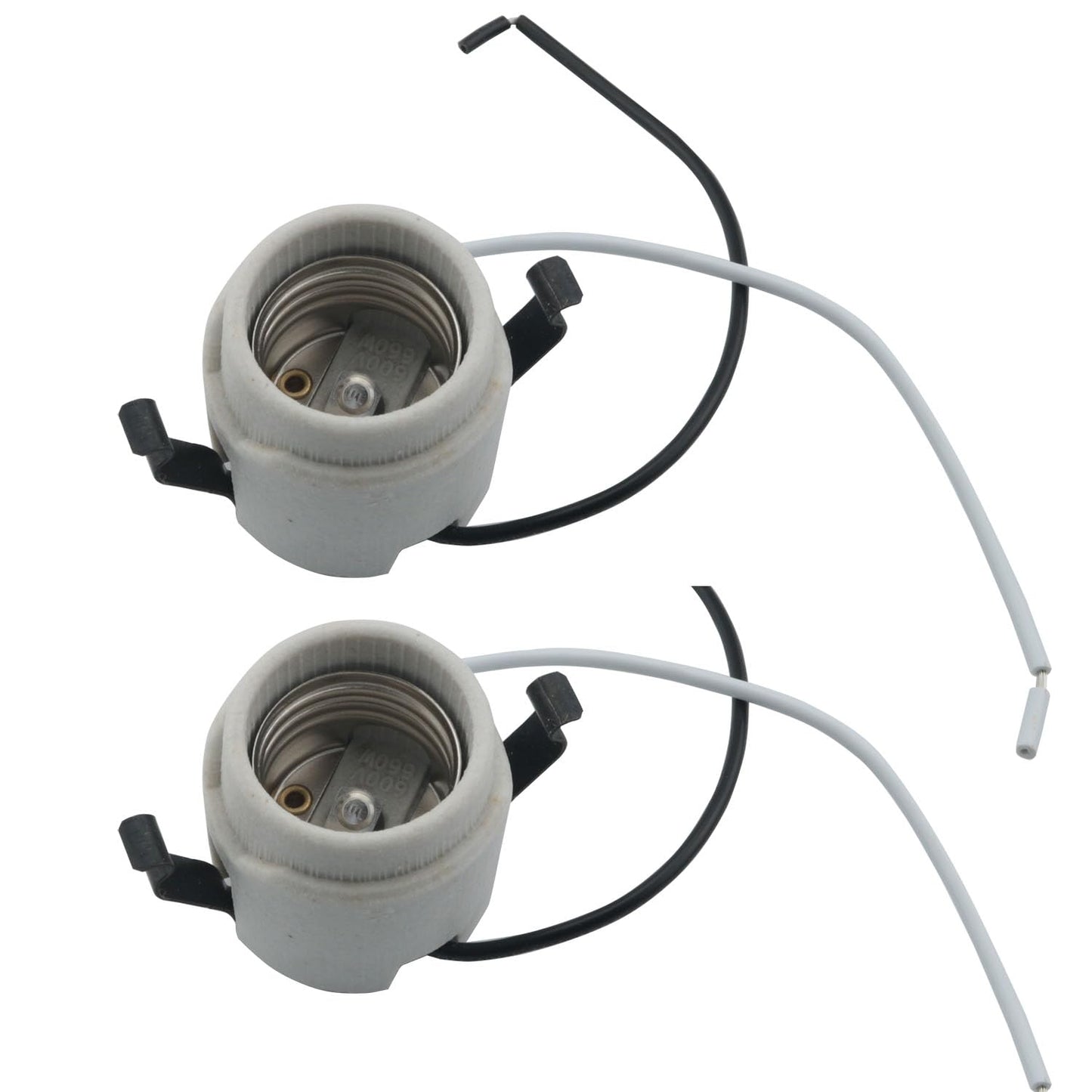 YHXiXi 2pcs U-Clip Snap-in Medium Base Keyless Socket Porcelain Snap-in Fixture Socket with 7.5inch Leads 660W 600V Ceramic Lampholder High Temperature Resistant