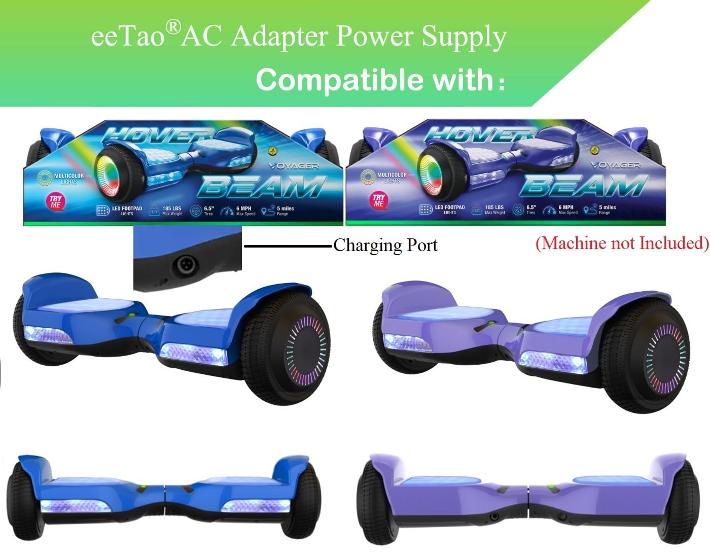 eeTao 4-Prong 42V AC/DC Adapter Charger Compatible with Voyager HOVER3030B-BLU HOVER3030B-PUR Hover-4040HB-GRN 4040HB-GRN HOVER4040HB HOVER4040HB-PNK-STK-1 36V 2Ah Battery 42VDC 0.4A Power Supply
