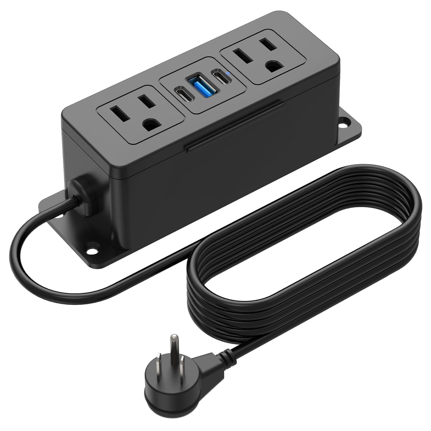 CCCEI Mountable Power Strip with 2 Outlets and 20W USB C, USB A Ports, Under Desk, Desktop, Wall Screw Mount, Phone Holder, 6 FT Flat Plug Extension Cord.