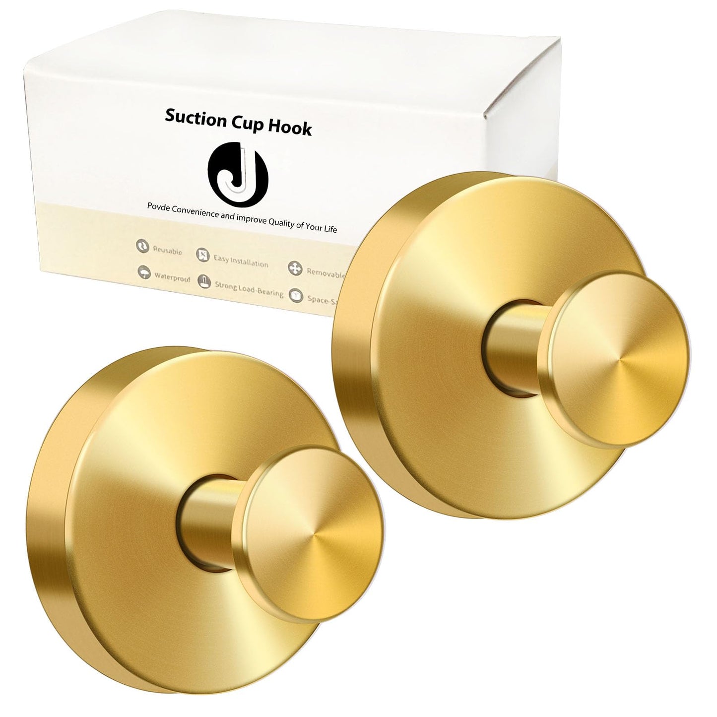 EASETROL Gold Suction Cup Hooks for Shower, Heavy Duty Wreaths Hangers for Glass Door Window, Bathroom Towel Robe Suction Cup Hook, No Drill Holder on Smooth Wall, Mirror, Tile for Home (2, Gold)