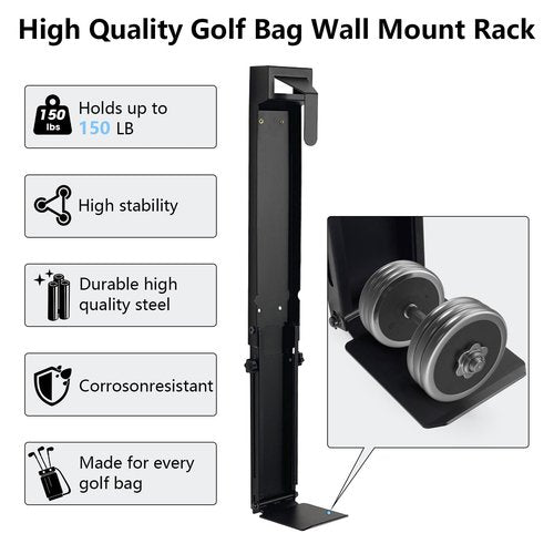iovfit Wall Mount Golf Bag Storage Stand Organizer Rack for Garage,Golf Bag Storage,Tool-Free Length Adjustment,Golf Bag wall Storage,Golf Storage Organizer for Garage,Clubs, Home, Basement