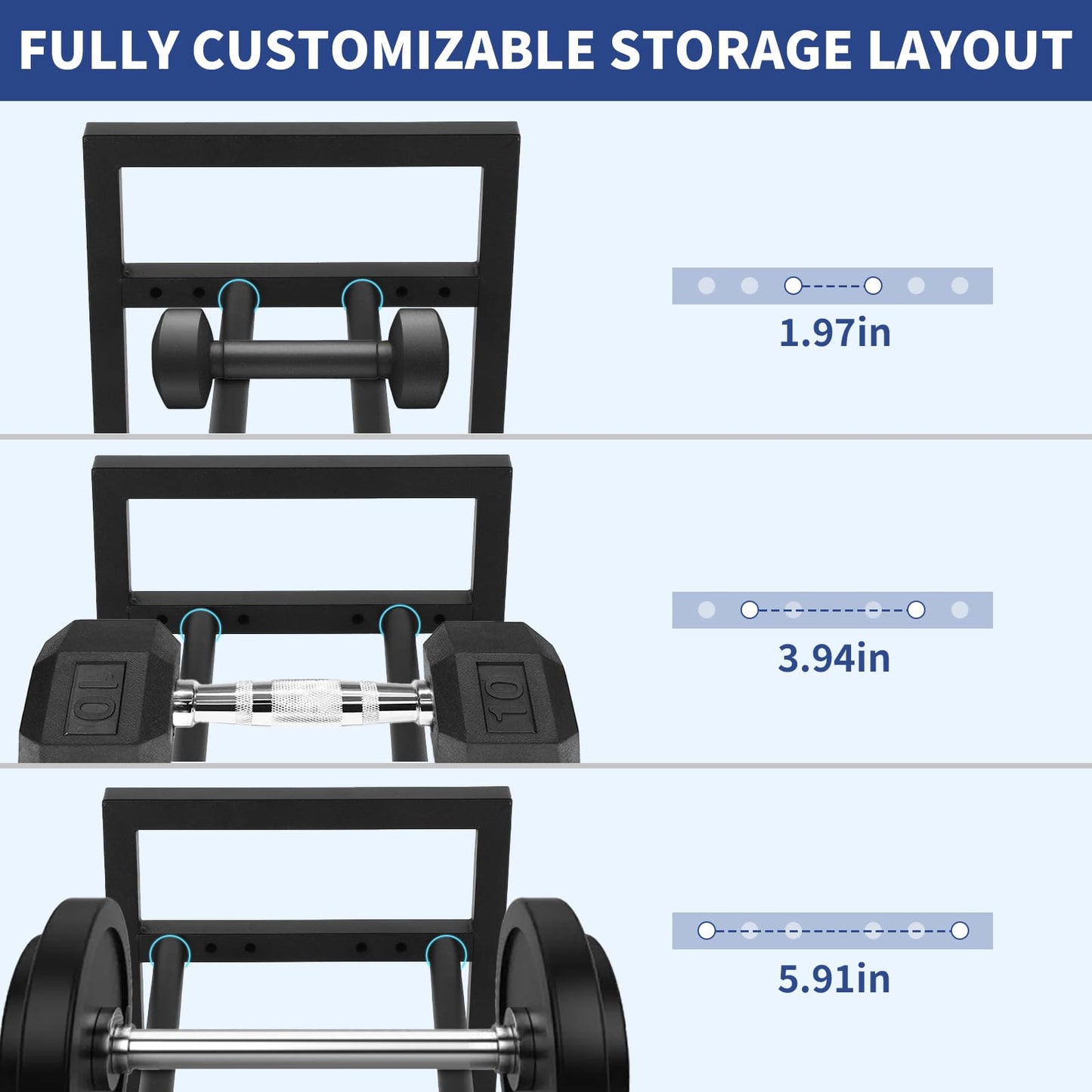 plthets 3 Tier Adjustable Dumbbell Rack - Weight Rack for Home Gym Dumbbells to 450 lb Capacity, Dumbbell Storage Rack Stand for Home Gym Dumbbells & Kettlebell