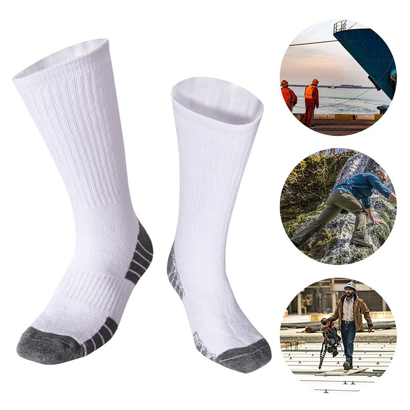 Men's Cotton Socks-Light-Cushion Moisture Wicking Crew Workwear Full Cushion Crew Socks(US 10-13,White Stripe Sole)