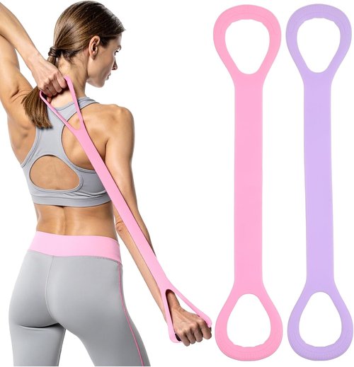 Gjinxi Resistance Bands - 2pcs Figure 8 Workout Bands with Handles for Arms & Legs | Portable Yoga & Pilates Equipment in Pink & Blue