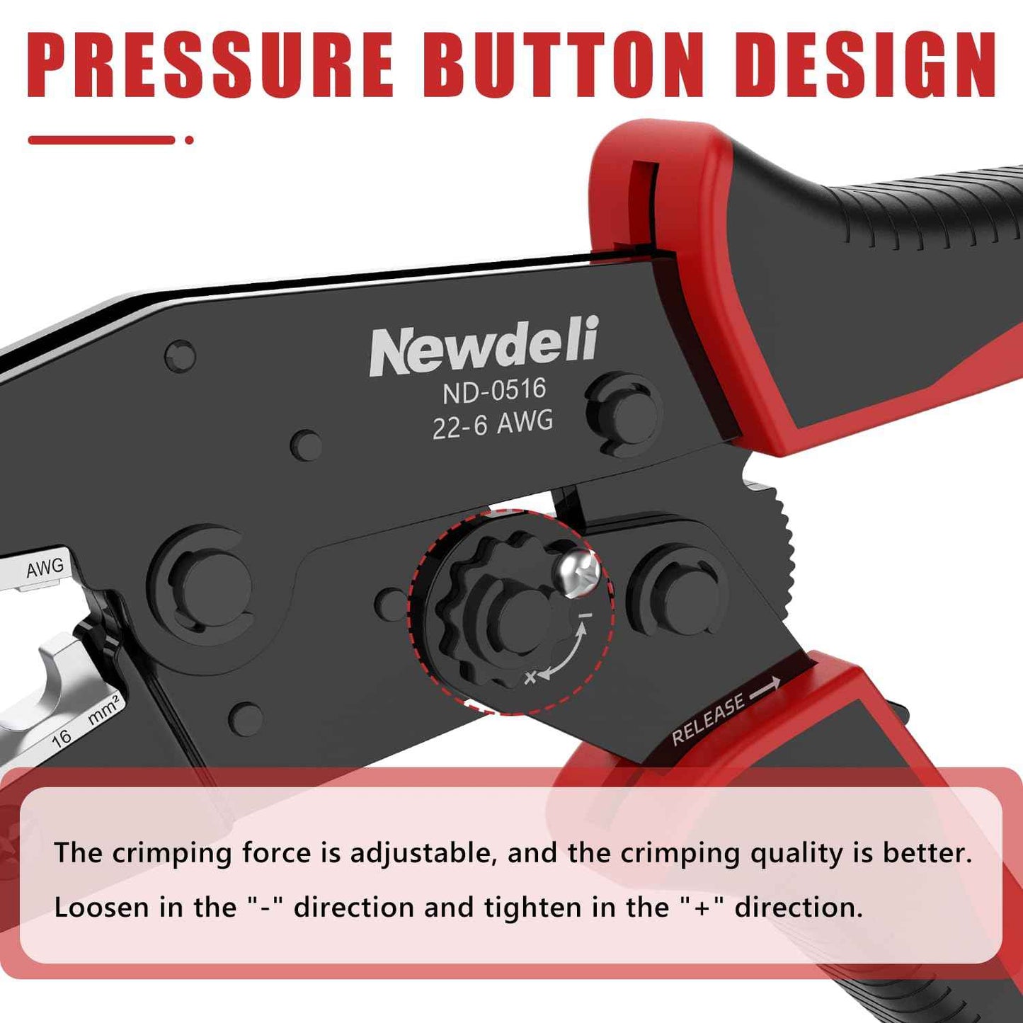 Newdeli Wire Crimping Tool for Non Insulated Butt Wire Connectors - AWG 22-6 Ratchet Wire Crimper Tool Electrical Non Insulated Ring Terminals Ratcheting Crimping Plier Crimp Tool